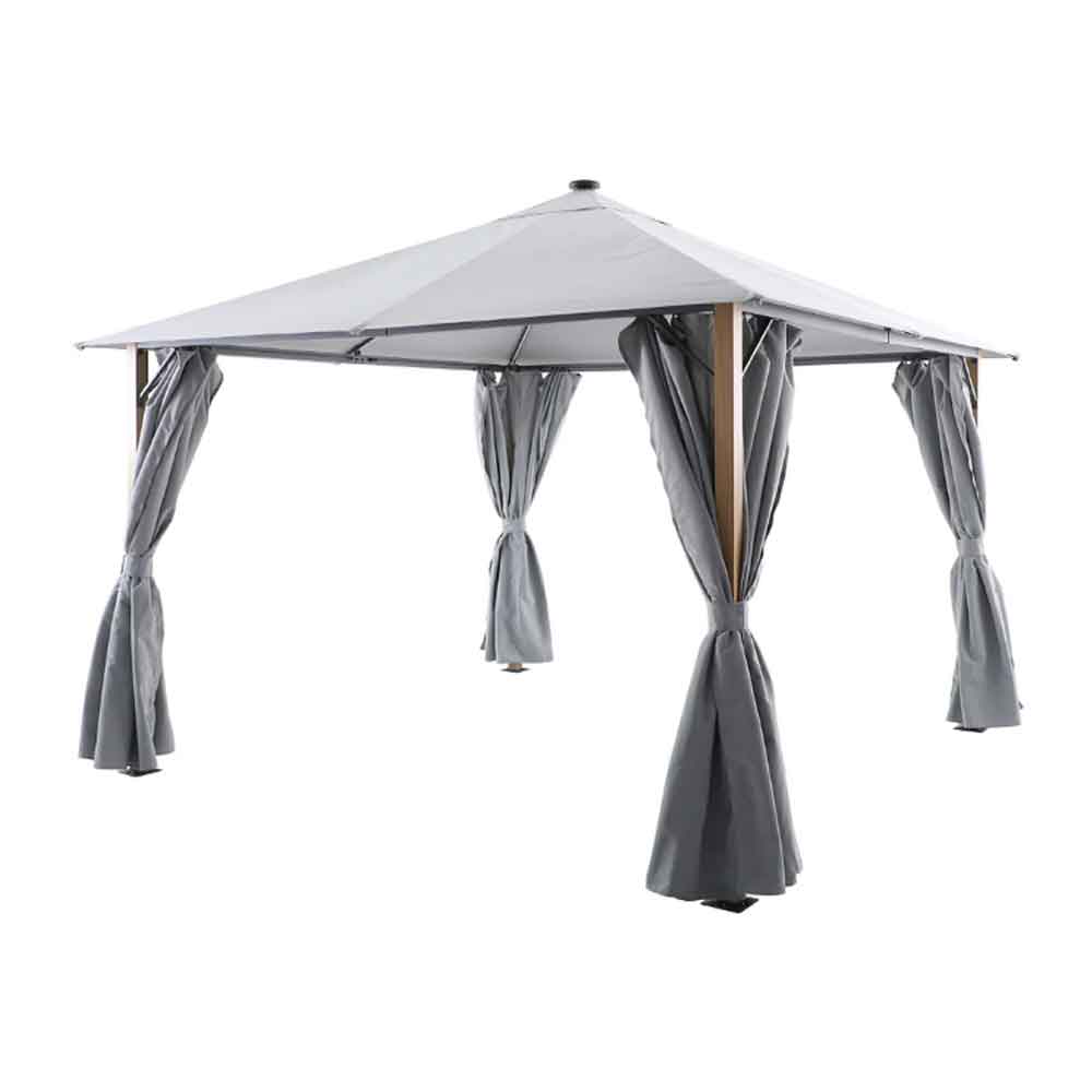 Selma Fabric Gazebo 4m x 3m with Solar Lights in Grey and Oak