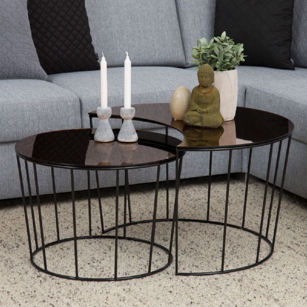 Read more about Selma glass nesting coffee tables with black metal in bronze