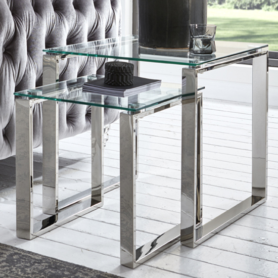 Selma Large Clear Glass Side Table With Stainless Steel Legs_3