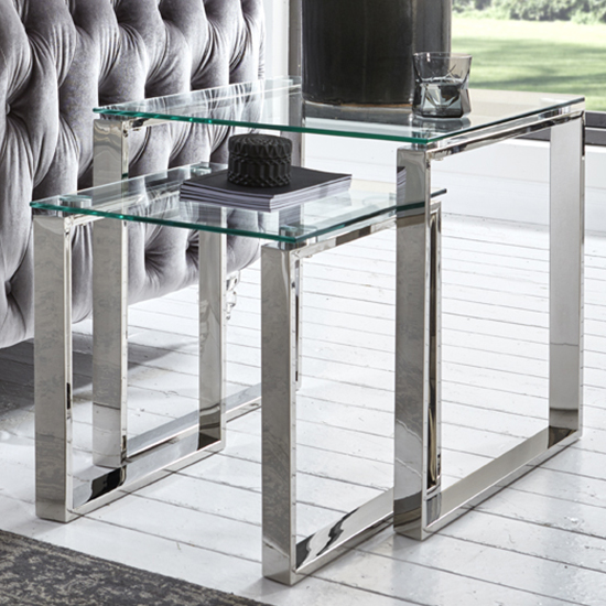 Selma Large Clear Glass Side Table With Stainless Steel Legs