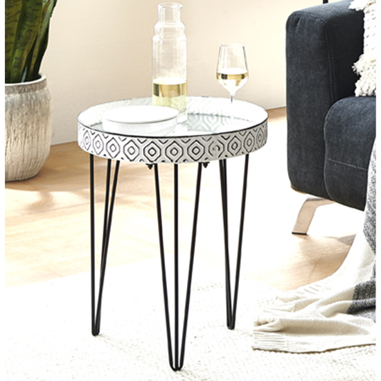 Photo of Selma large mirrored side table in white with black legs