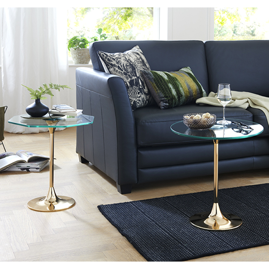 Selma Octagonal Clear Glass Side Table With Gold Metal Base