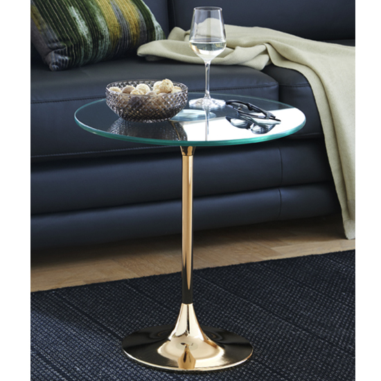 Selma Round Clear Glass Side Table With Gold Metal Base