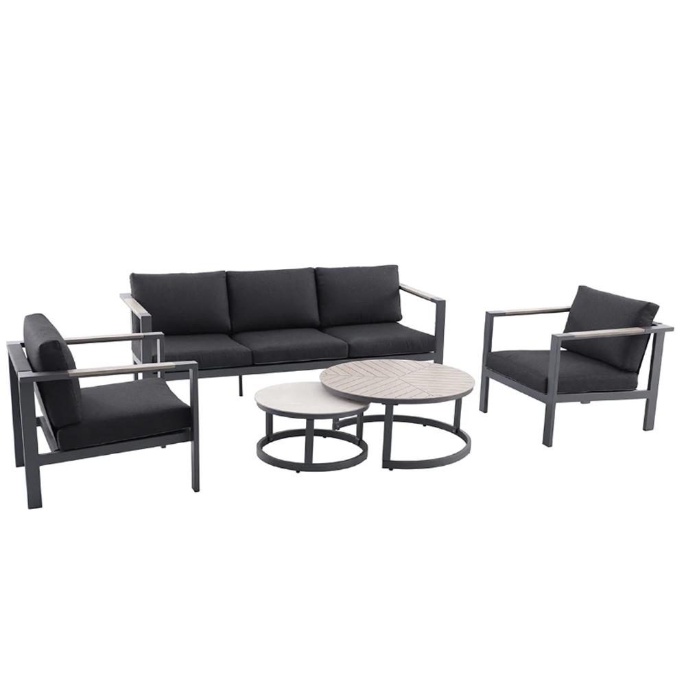 Selma Steel Garden Lounge Set in Grey and Birch Effect