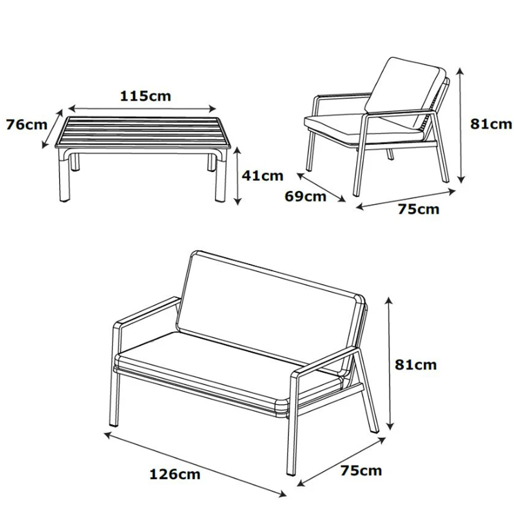Selma Steel Garden Lounge Set in Grey and Birch Effect