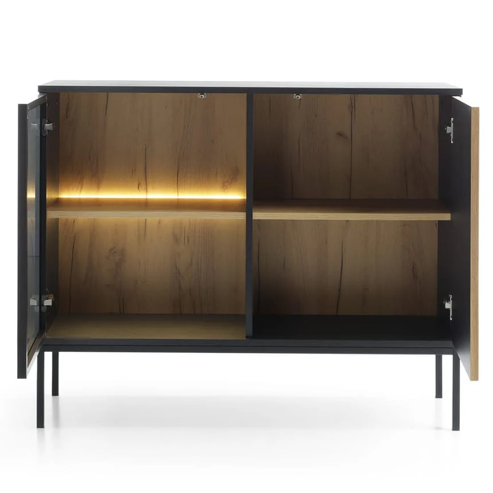 Selma Wooden Display Cabinet With 2 Doors In Black And Wotan Oak