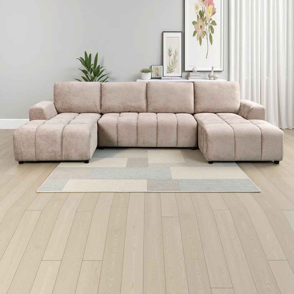 Selmira Fabric U Shape Corner Sofa in Beige