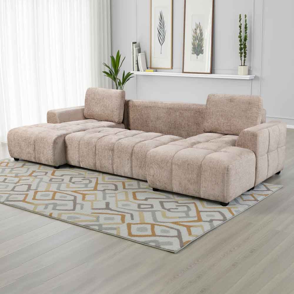 Selmira Fabric U Shape Corner Sofa in Beige