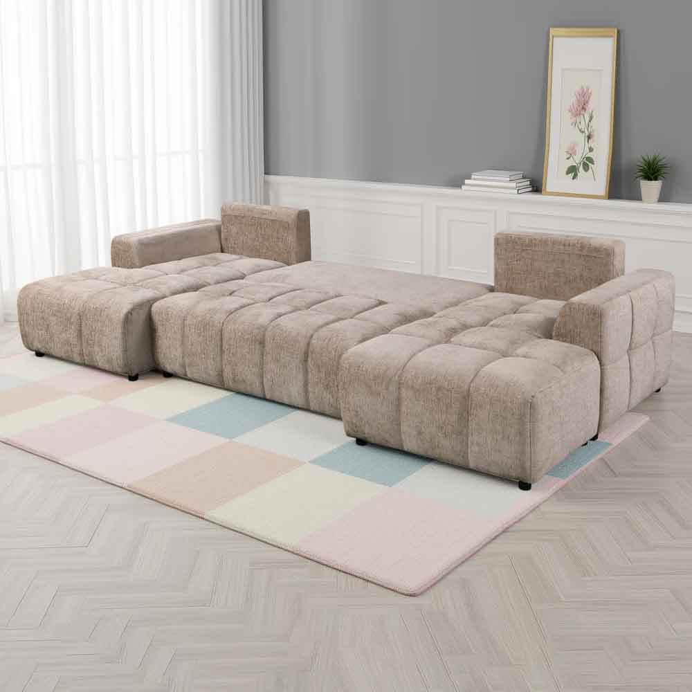 Selmira Fabric U Shape Corner Sofa in Beige