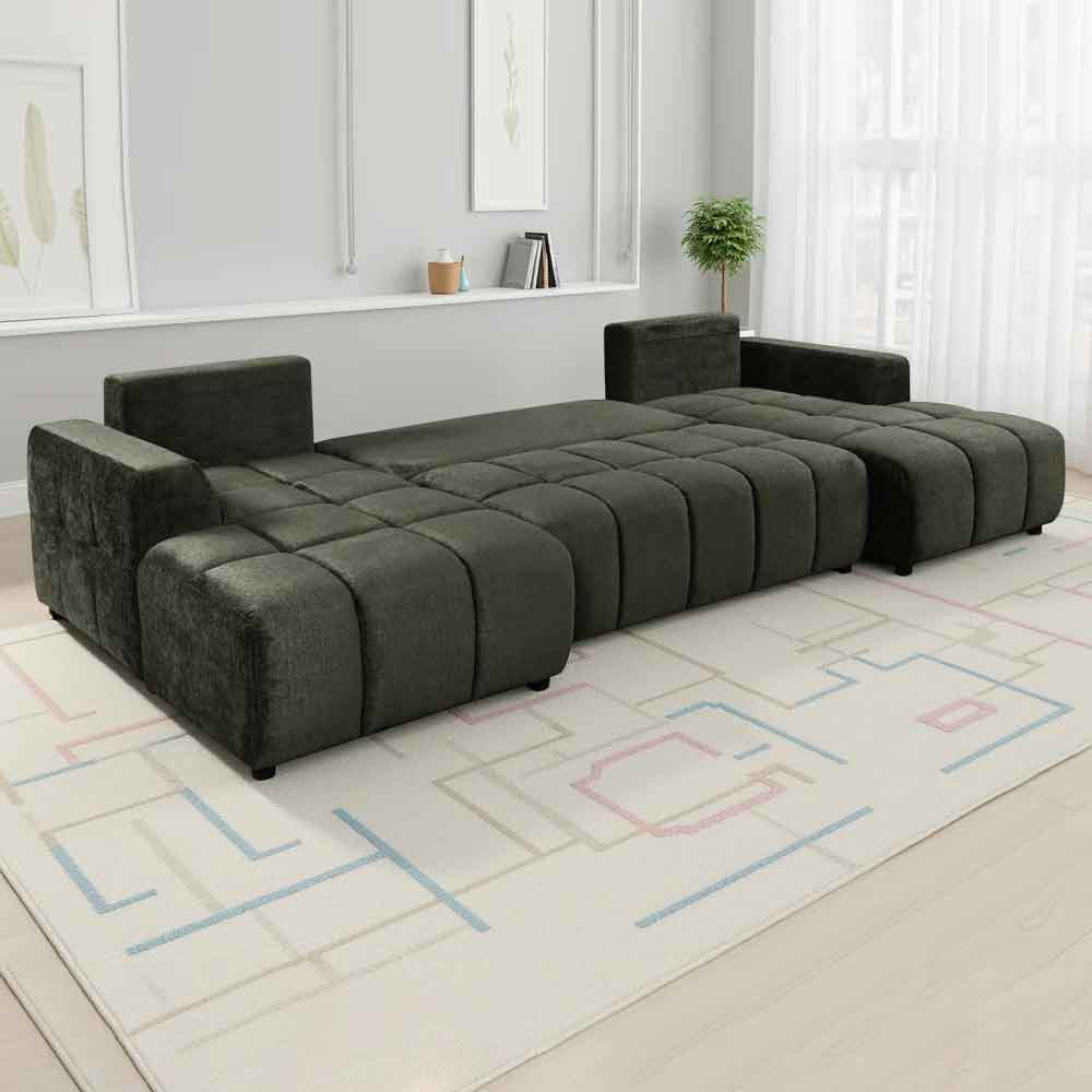 Selmira Fabric U Shape Corner Sofa in Green