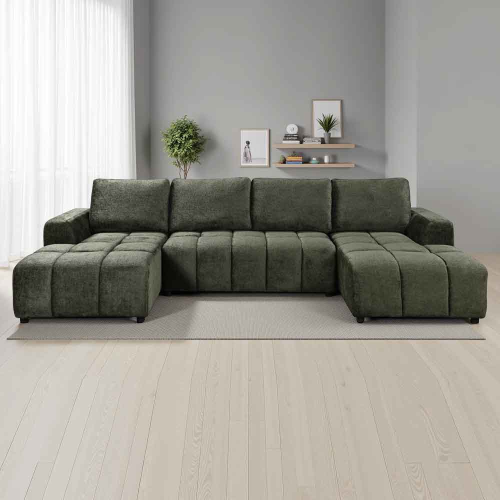 Selmira Fabric U Shape Corner Sofa in Green