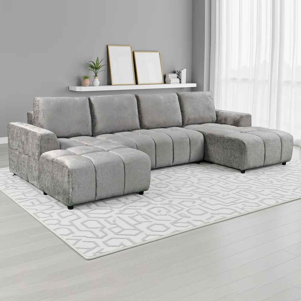 Selmira Fabric U Shape Corner Sofa in Grey