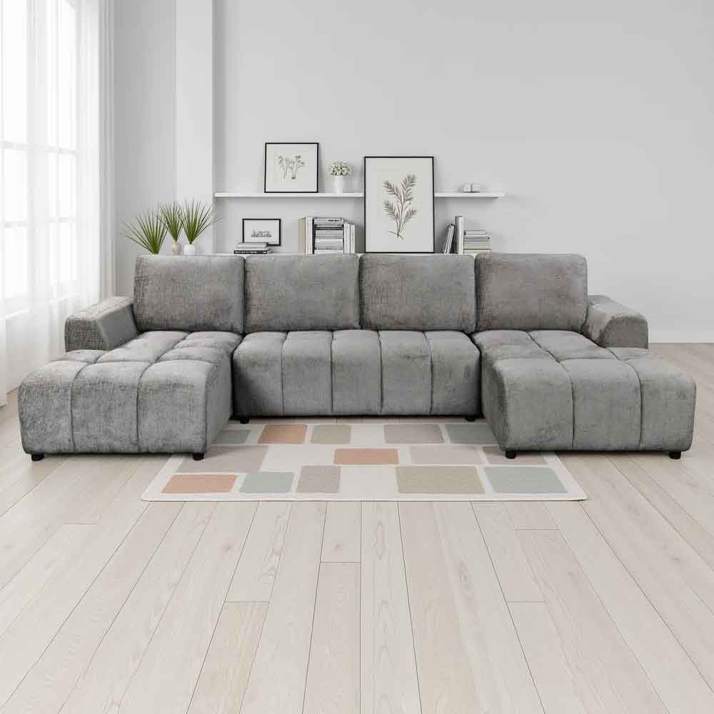 Selmira Fabric U Shape Corner Sofa in Grey