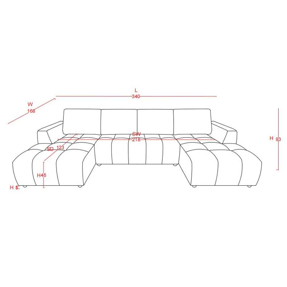 Selmira Fabric U Shape Corner Sofa in Grey