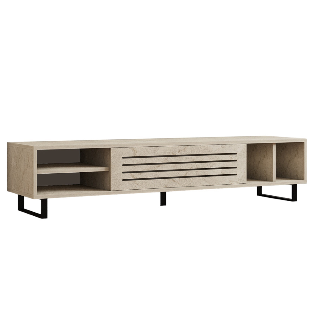 Selora Wooden TV Stand with Metal Legs in Travertine Marble Effect