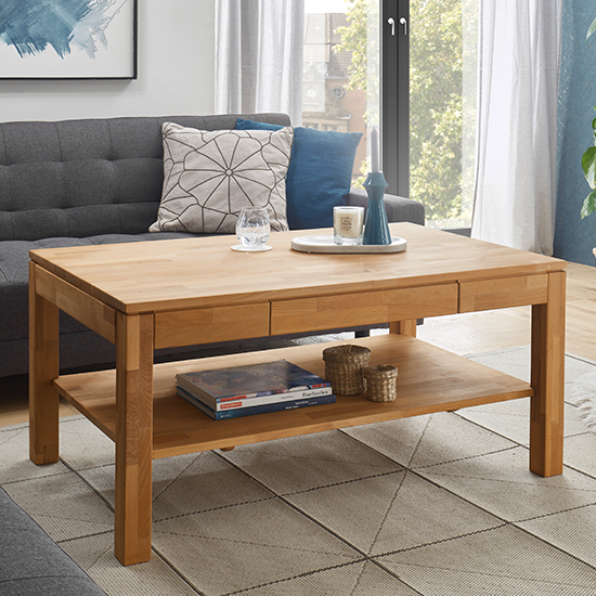 Read more about Semey wooden coffee table with 1 drawer in knotty oak