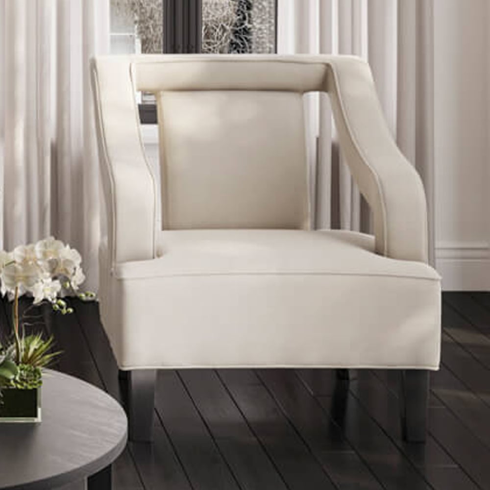 Senatobia Velvet Accent Chair With Black Legs In Ivory