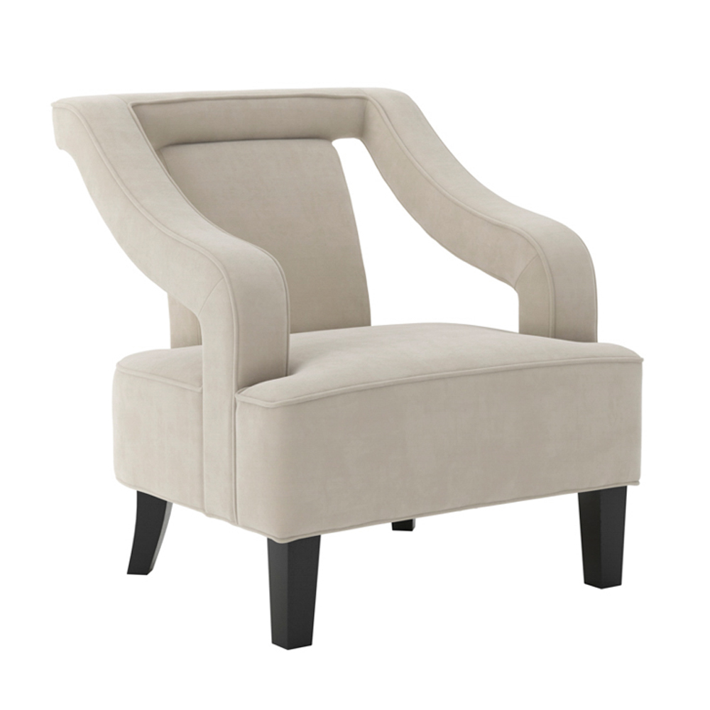 Senatobia Velvet Accent Chair With Black Legs In Ivory