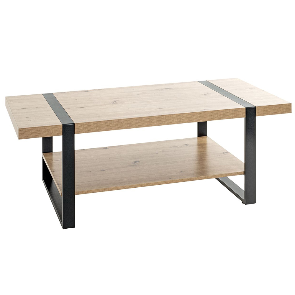 Senatobia Wooden Coffee Table With Black Frame In Oak