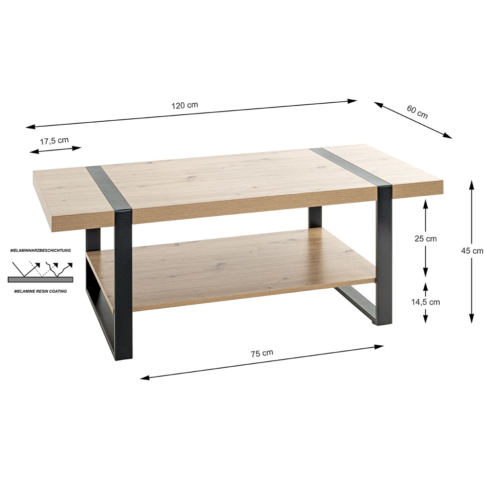 Senatobia Wooden Coffee Table With Black Frame In Oak