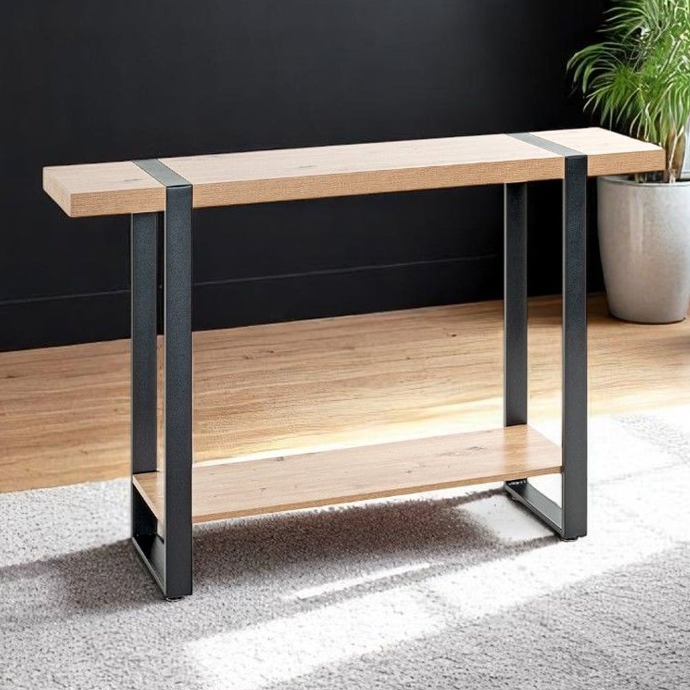 Senatobia Wooden Console Table With Black Frame In Oak