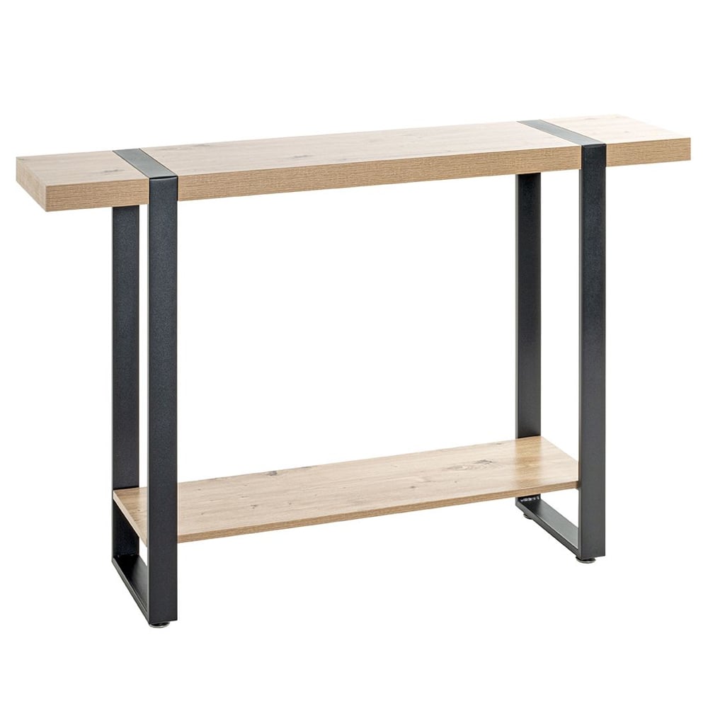 Senatobia Wooden Console Table With Black Frame In Oak