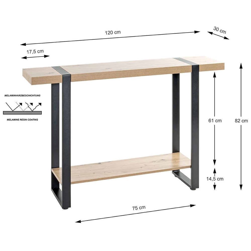 Senatobia Wooden Console Table With Black Frame In Oak