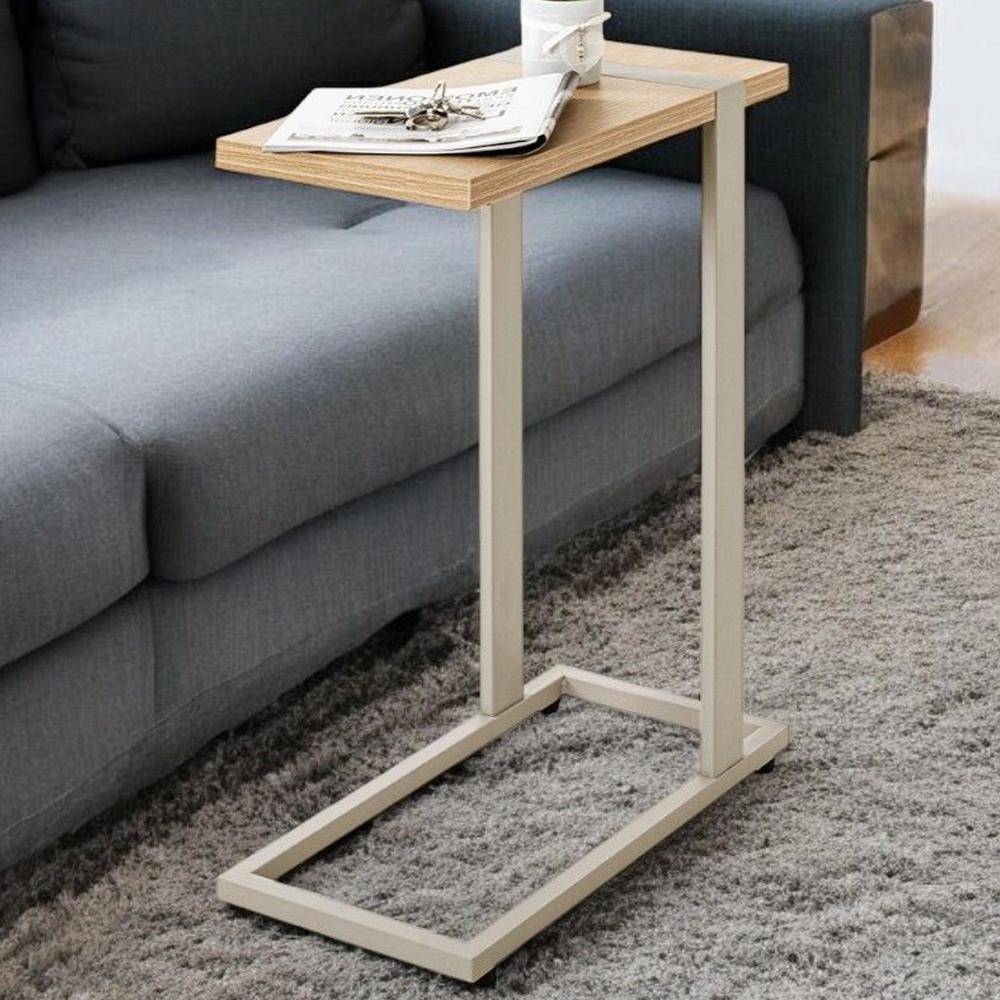 Senatobia Wooden End Table With Grey Frame In Oak