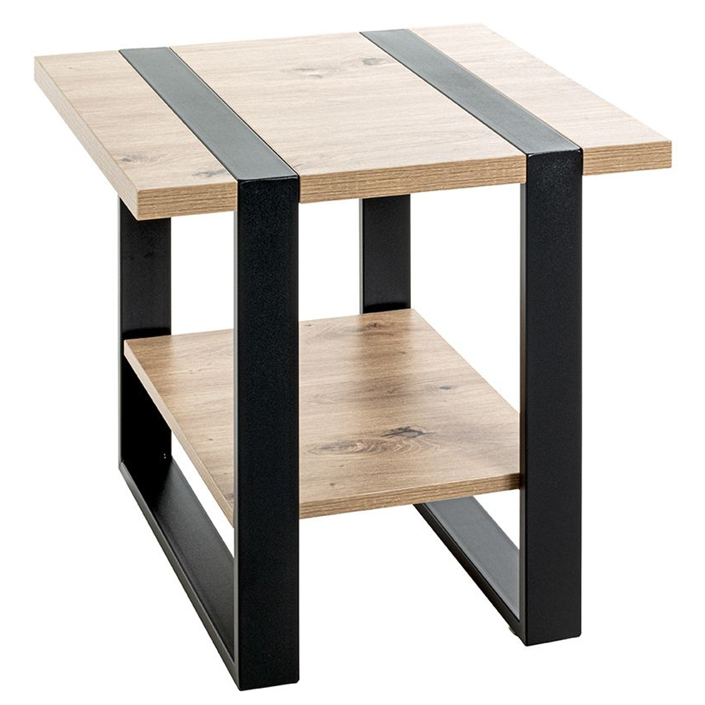 Senatobia Wooden Square End Table With Black Frame In Oak