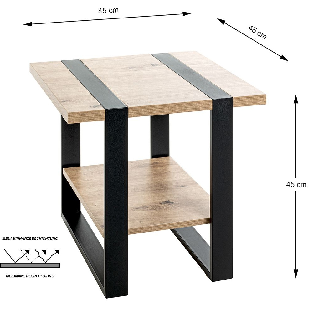 Senatobia Wooden Square End Table With Black Frame In Oak