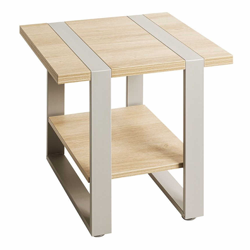 Senatobia Wooden Square End Table With Grey Frame In Oak