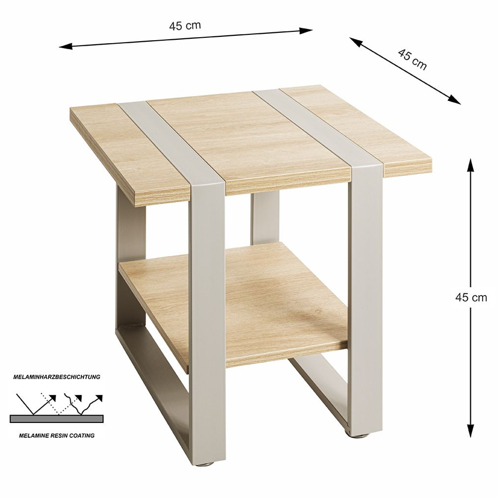 Senatobia Wooden Square End Table With Grey Frame In Oak