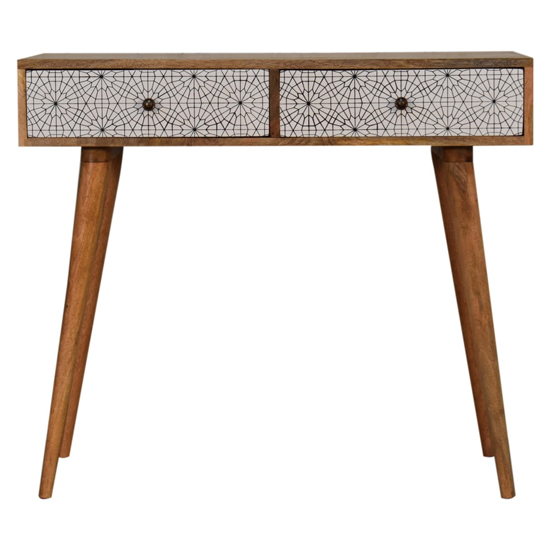 Sendai Wooden Console Table In Oak Ish And Screen Printed_2