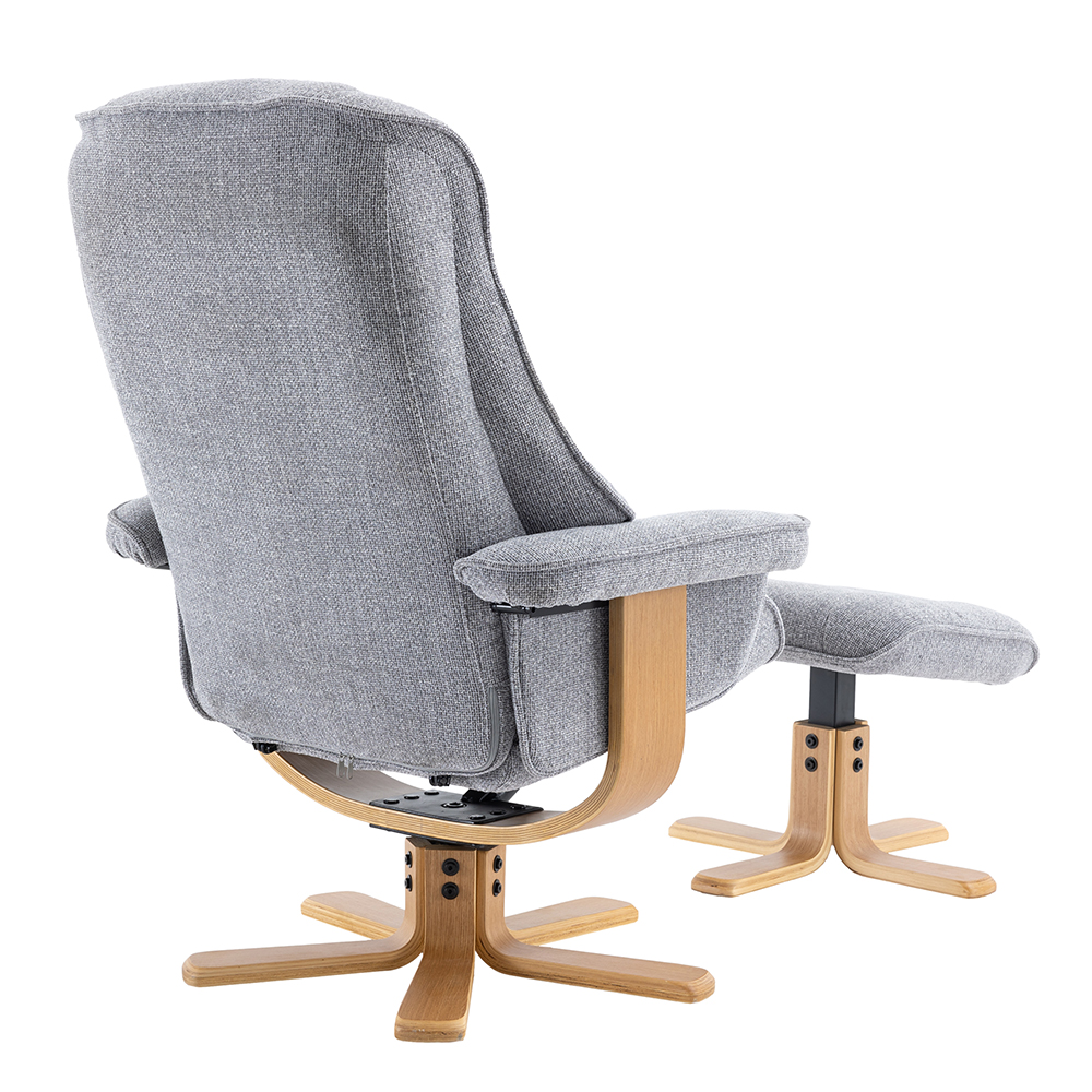 Seneca Fabric Recliner Chair With Stool In Dove And Oak