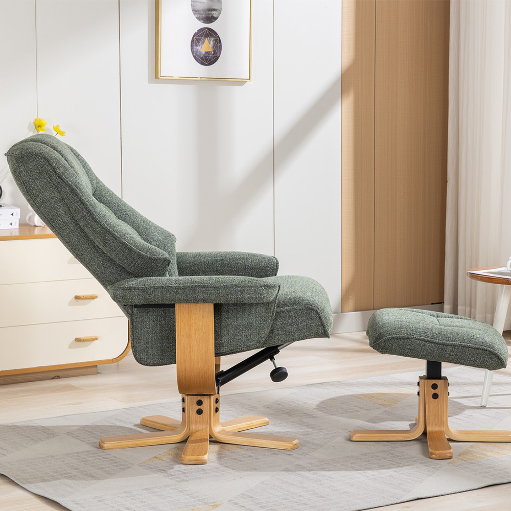 Seneca Fabric Recliner Chair With Stool In Fern And Oak