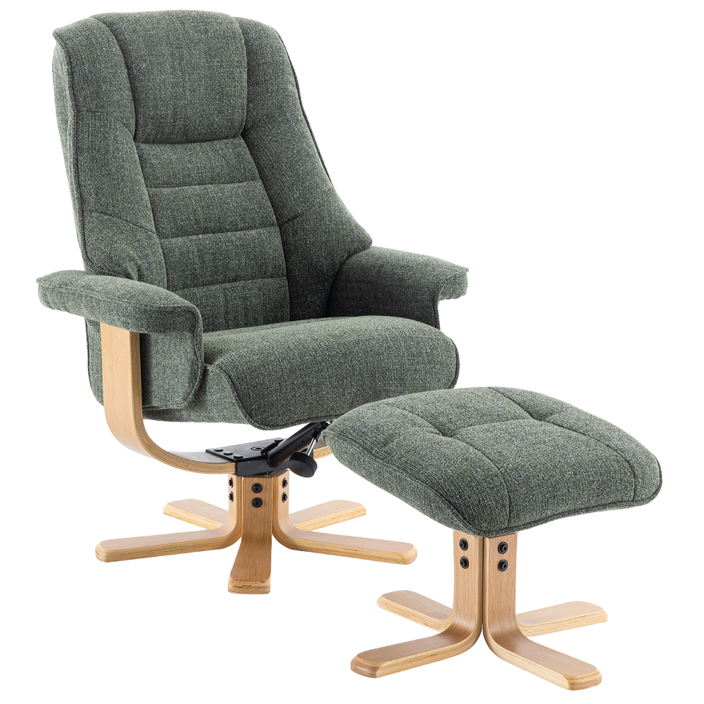 Seneca Fabric Recliner Chair With Stool In Fern And Oak