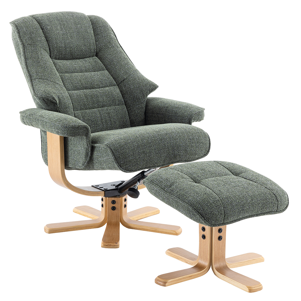 Seneca Fabric Recliner Chair With Stool In Fern And Oak
