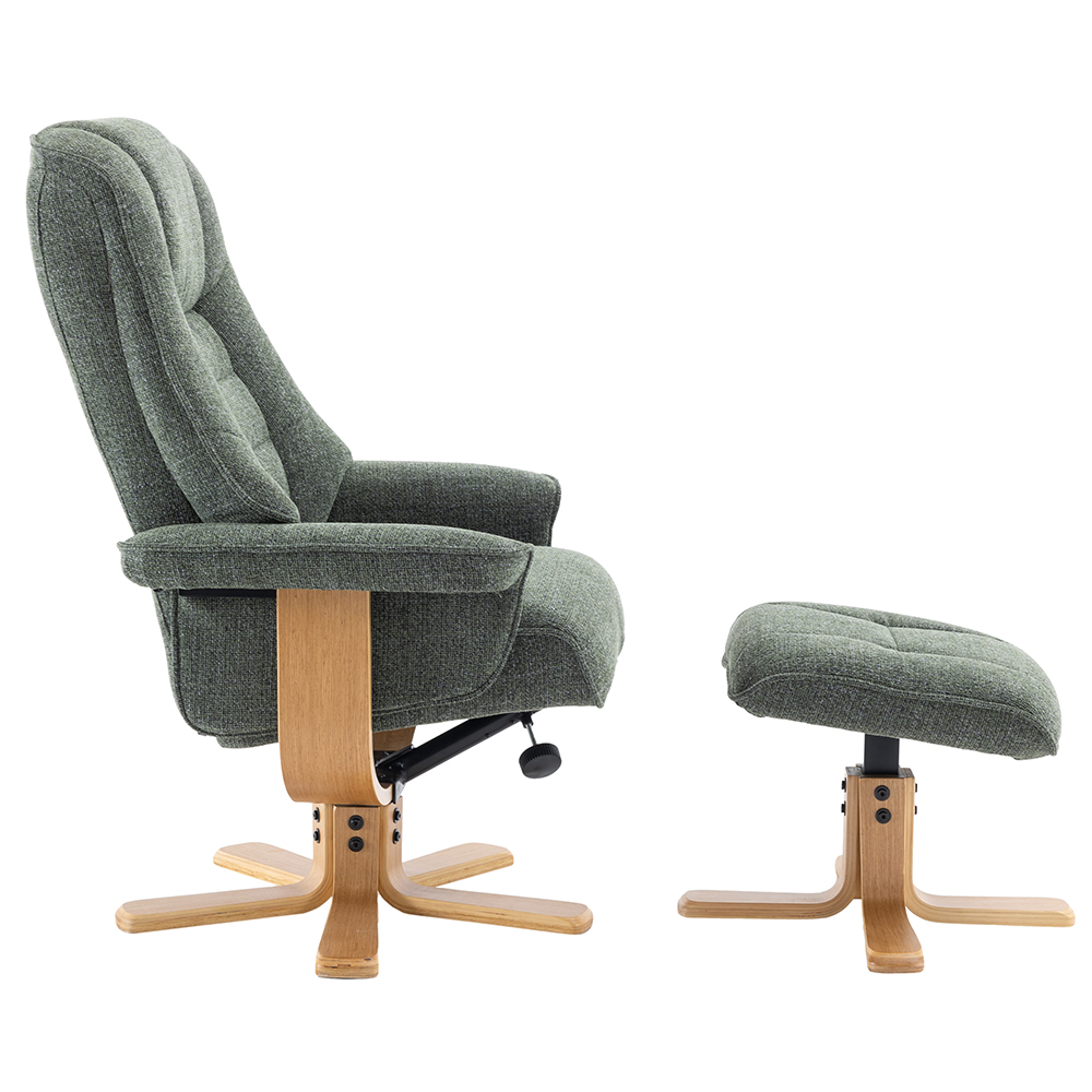 Seneca Fabric Recliner Chair With Stool In Fern And Oak
