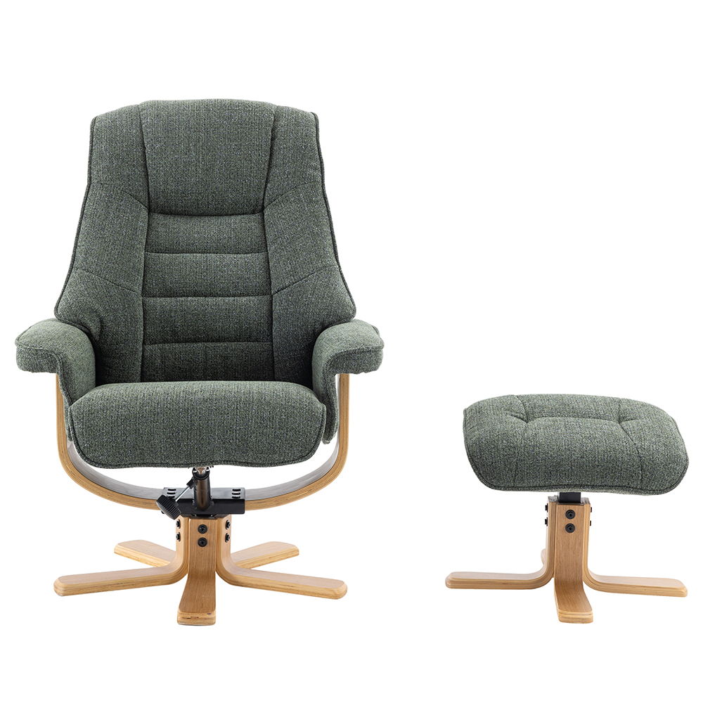 Seneca Fabric Recliner Chair With Stool In Fern And Oak