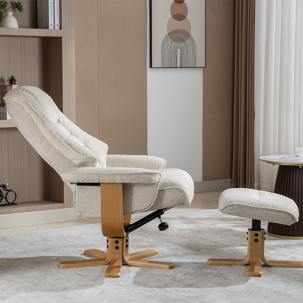Seneca Fabric Recliner Chair With Stool In Hessian And Oak