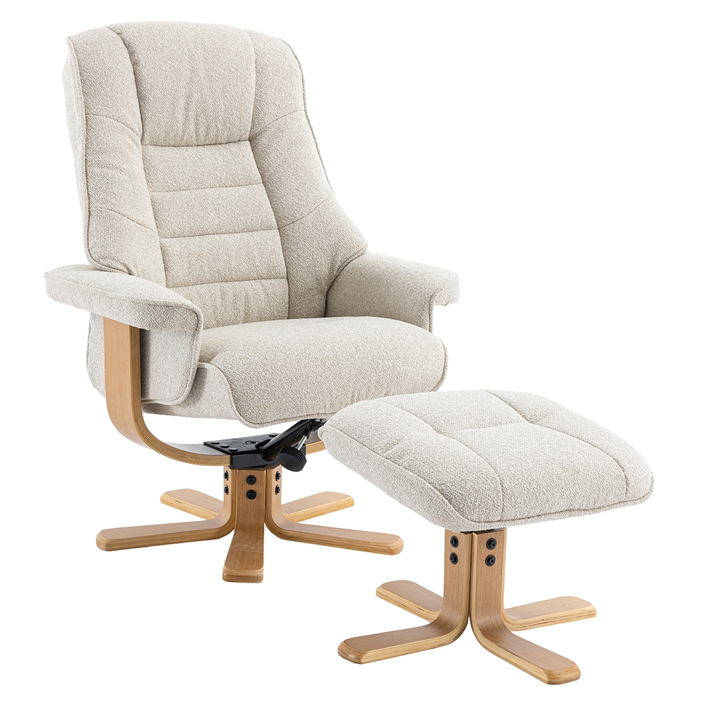 Seneca Fabric Recliner Chair With Stool In Hessian And Oak