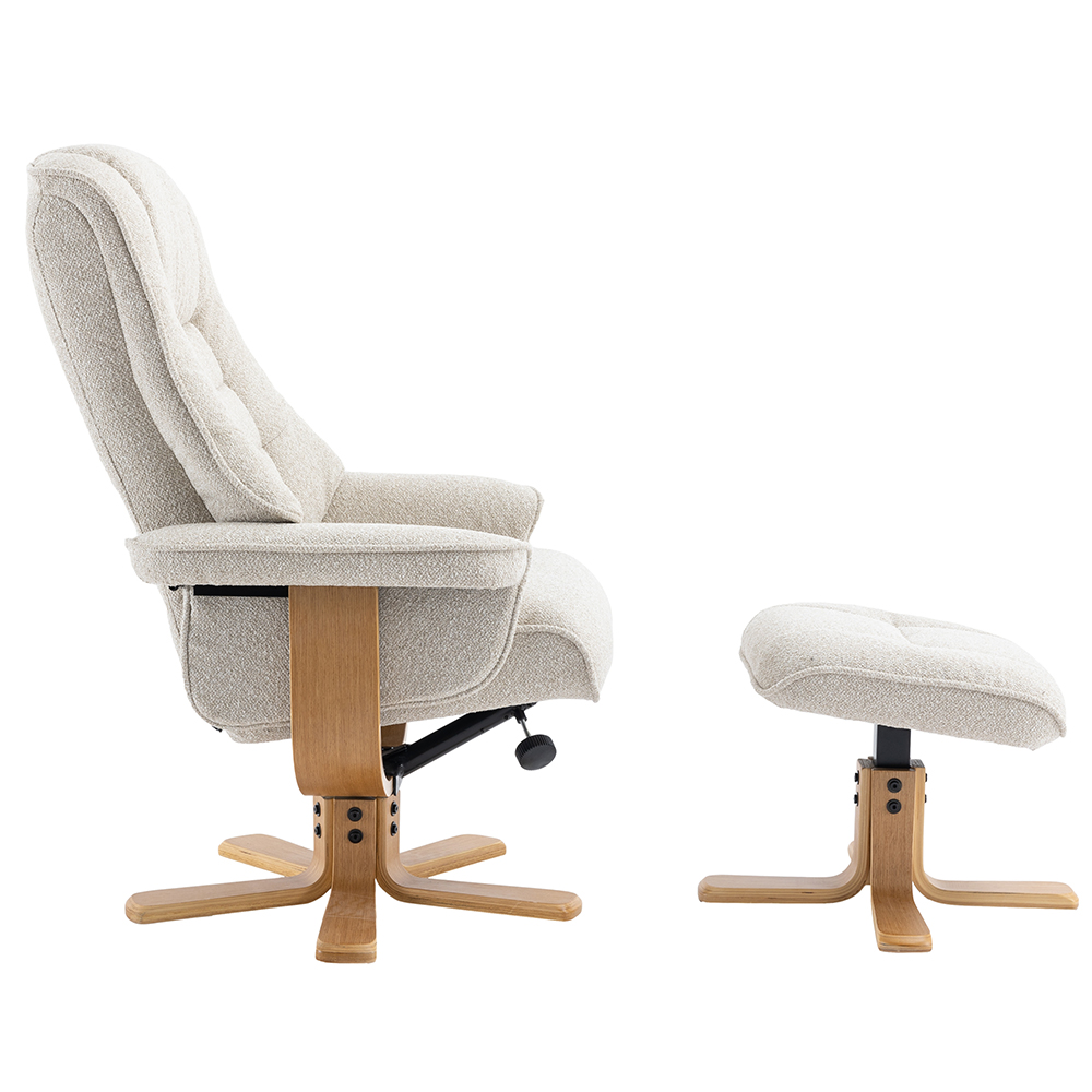 Seneca Fabric Recliner Chair With Stool In Hessian And Oak
