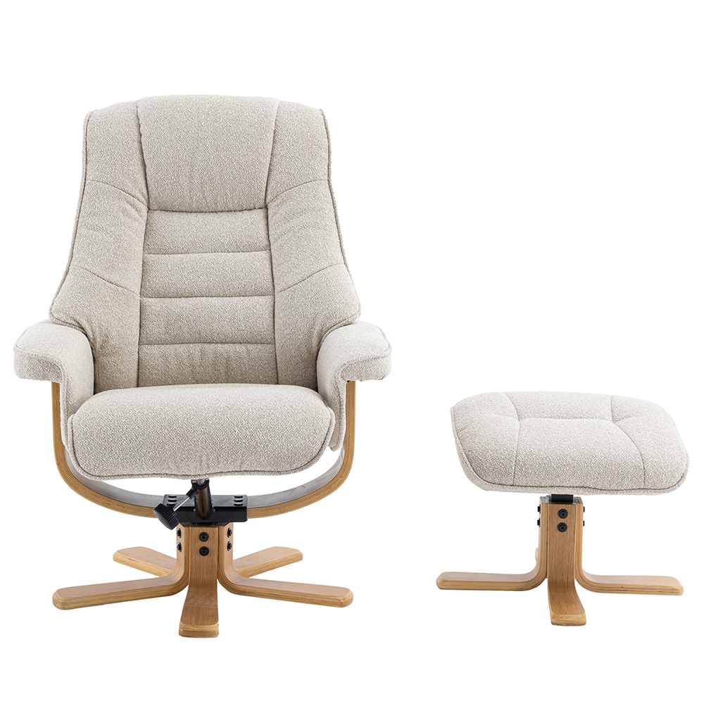 Seneca Fabric Recliner Chair With Stool In Hessian And Oak