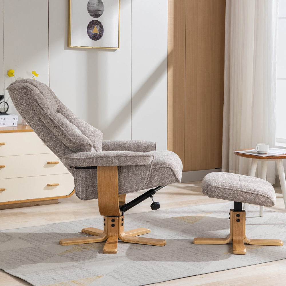 Seneca Fabric Recliner Chair With Stool In Oat And Oak