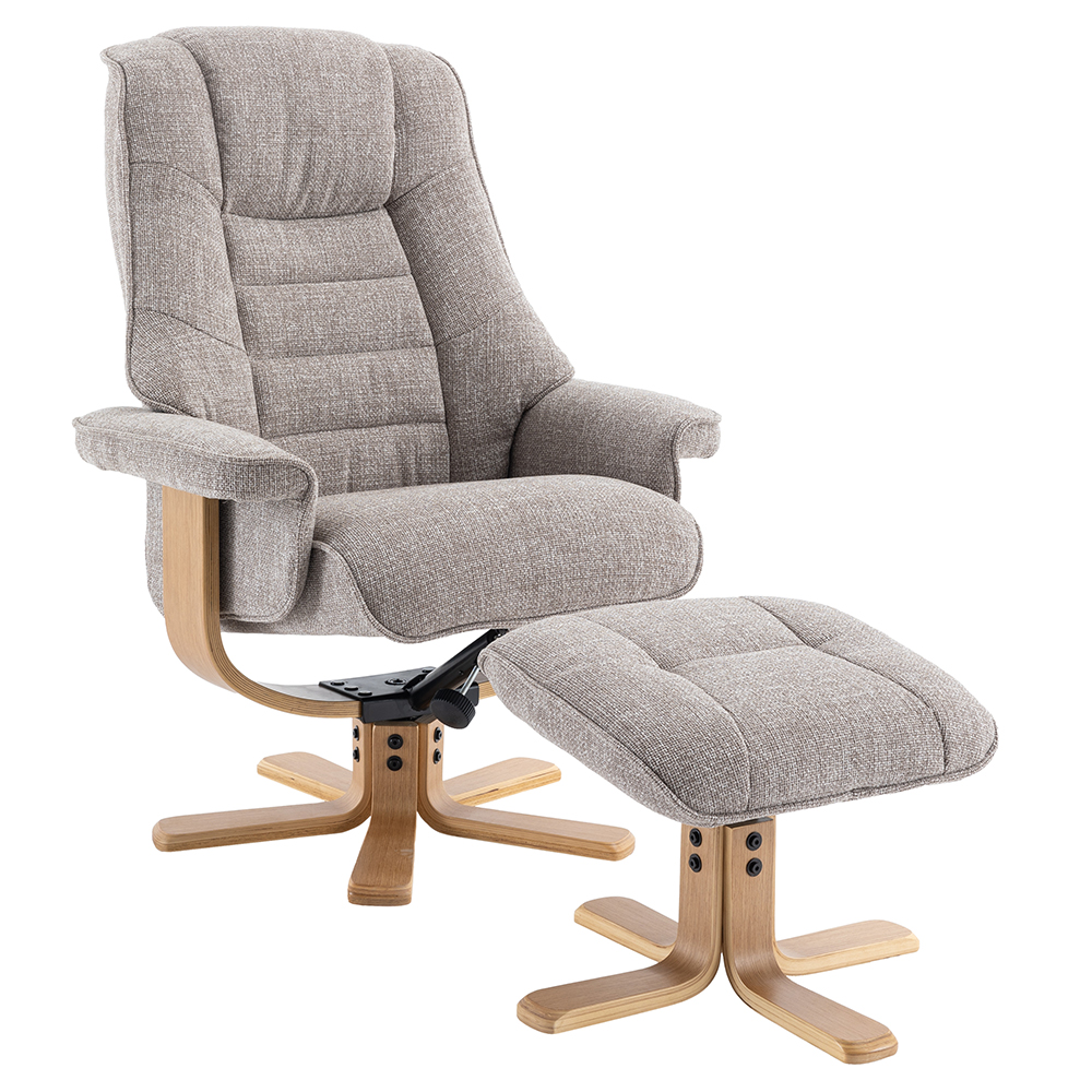 Seneca Fabric Recliner Chair With Stool In Oat And Oak