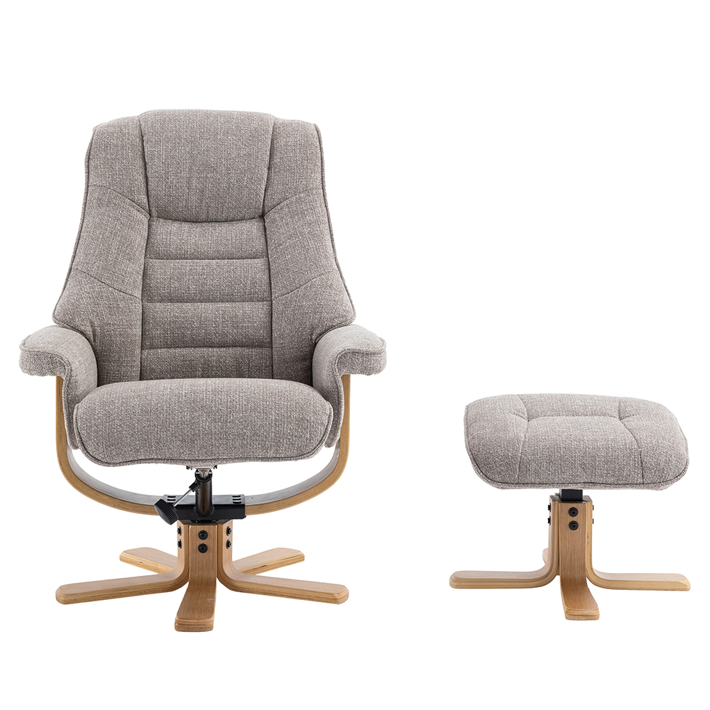 Seneca Fabric Recliner Chair With Stool In Oat And Oak