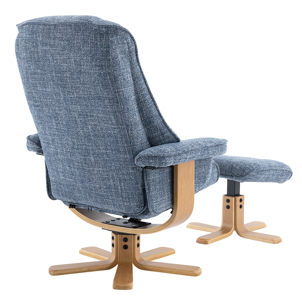 Seneca Fabric Recliner Chair With Stool In Ocean And Oak