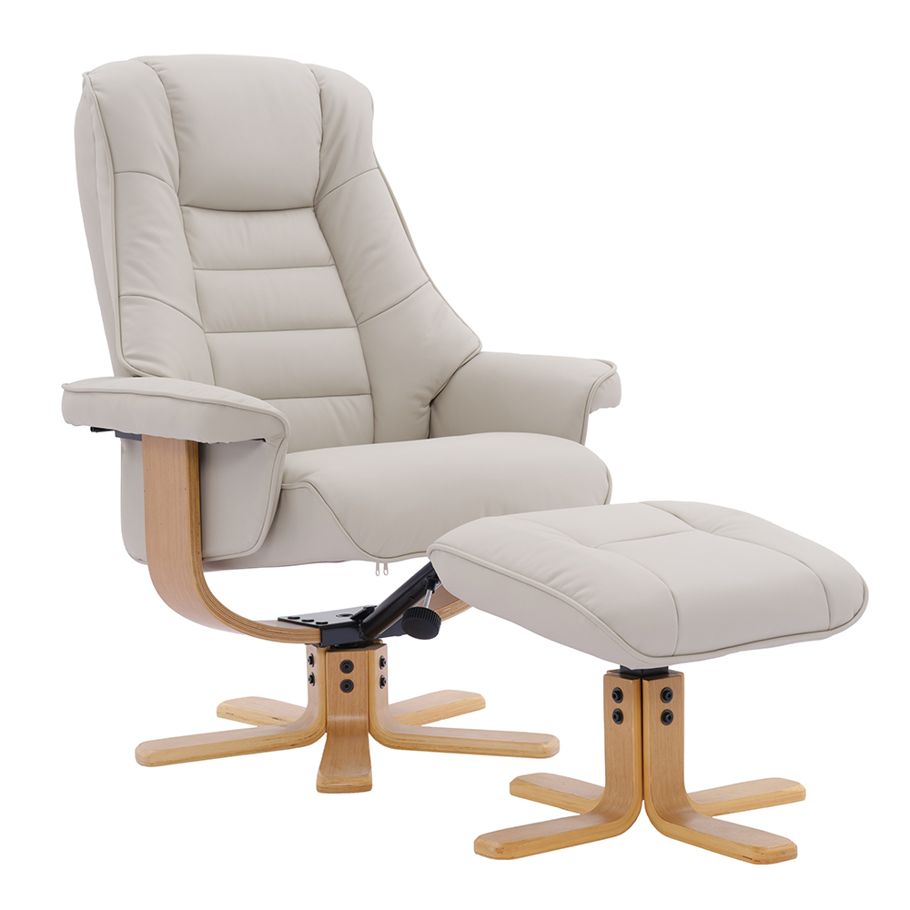 Seneca Leather Recliner Chair With Stool In Mushroom And Oak