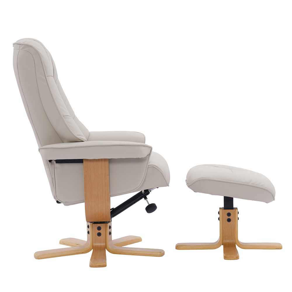 Seneca Leather Recliner Chair With Stool In Mushroom And Oak