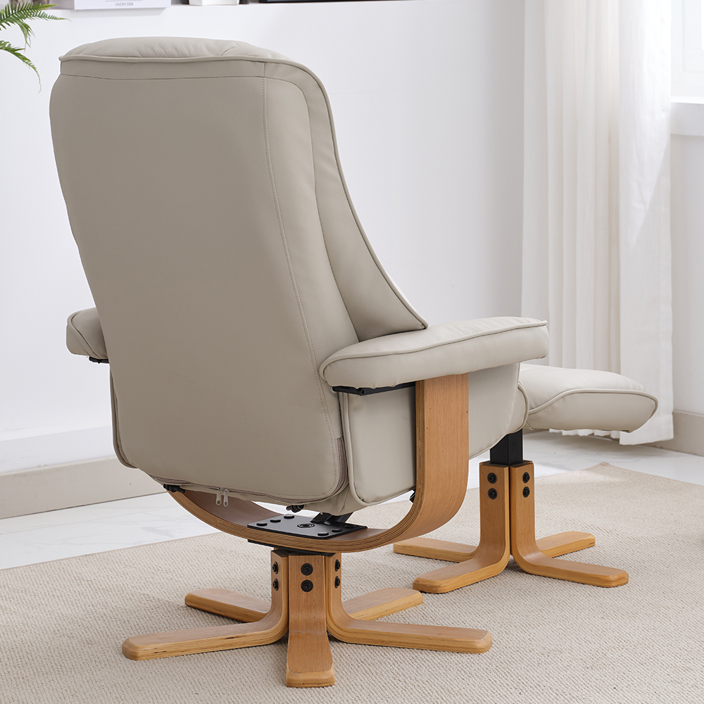 Seneca Leather Recliner Chair With Stool In Mushroom And Oak